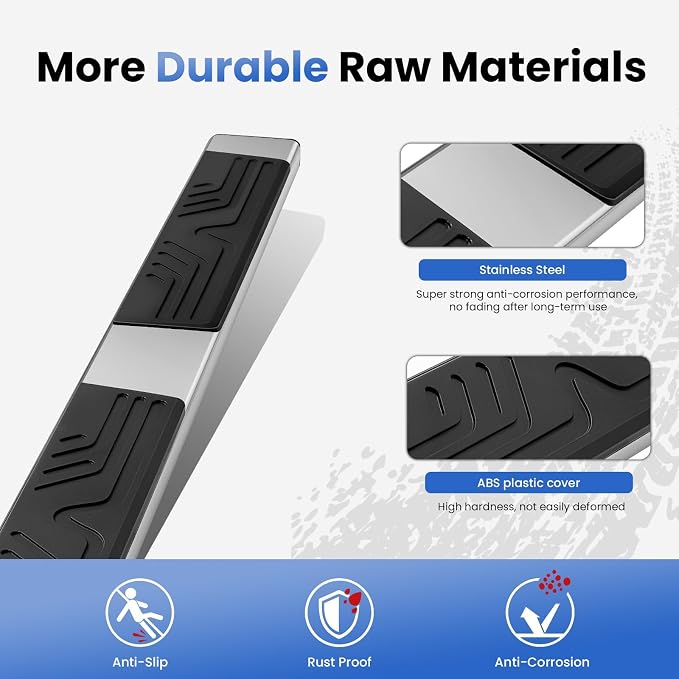 PZ 6.5" Rustproof Running Boards Side Steps Compatible with Chevy Silverado/GMC Sierra 1500 Crew Cab 2019-2026, 2020-2026 2500HD 3500HD,500 lbs Mirror Stainless Steel Side Step Nerf Bar Ridge Pattern
