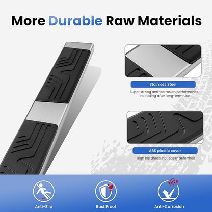 PZ 6.5" Rustproof Running Boards Side Steps Compatible with Chevy Silverado/GMC Sierra 1500 Crew Cab 2019-2026, 2020-2026 2500HD 3500HD,500 lbs Mirror Stainless Steel Side Step Nerf Bar Ridge Pattern