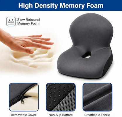 Memory Foam Office Chair Cushion with Back Support, Ergonomic Seat Cushion for Office Chair and Car Seat, Pressure Relief for Long Sitting (Dark Grey)