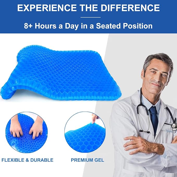 20" Gel Seat Cushion for Long Sitting(Jumbo&Thick) – Office Chair Cushion – Wheelchair Cushions for Pressure Sores – Non-Slip Desk Chair Car Seat Cushion Driving – Sciatica & Back Pain Relief