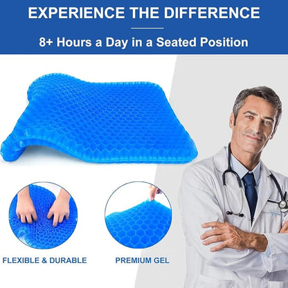 20" Gel Seat Cushion for Long Sitting(Jumbo&Thick) – Office Chair Cushion – Wheelchair Cushions for Pressure Sores – Non-Slip Desk Chair Car Seat Cushion Driving – Sciatica & Back Pain Relief