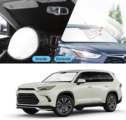 TINGLU Sun Shade for Toyota Grand Highlander 2024 2025 2026 Accessories Windshield Sun Shade Window Shade UV Rays Protection Sun Visor Cover with Steering Wheel Sunshade Storage Bag