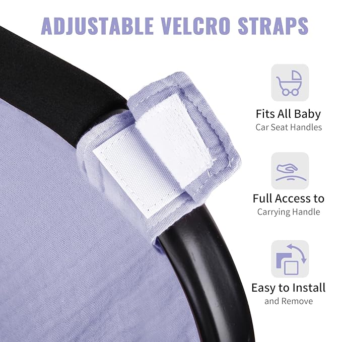 Metplus Muslin Car Seat Cover for Babies, 100% Cotton Breathable Infant Carseat Canopy for Summer, Lightweight Stroller Sunshade Covers for Newborns(Purple)