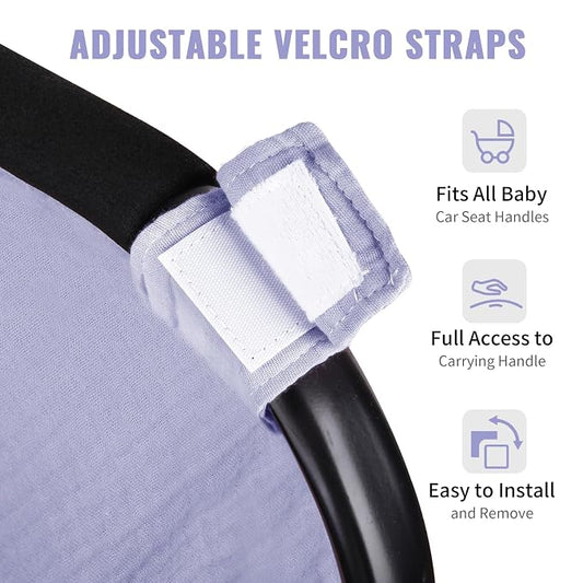 Metplus Muslin Car Seat Cover for Babies, 100% Cotton Breathable Infant Carseat Canopy for Summer, Lightweight Stroller Sunshade Covers for Newborns(Purple)
