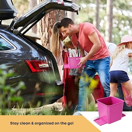 Car Trash Can for Vehicles Leakproof Compact Garbage Bin w/ Stability Flap, Anti-Slip Base, Portable Trash Holder for Cars, Trucks, SUVs, Minivans Compact, Auto Container Organizer (Pink, Small)