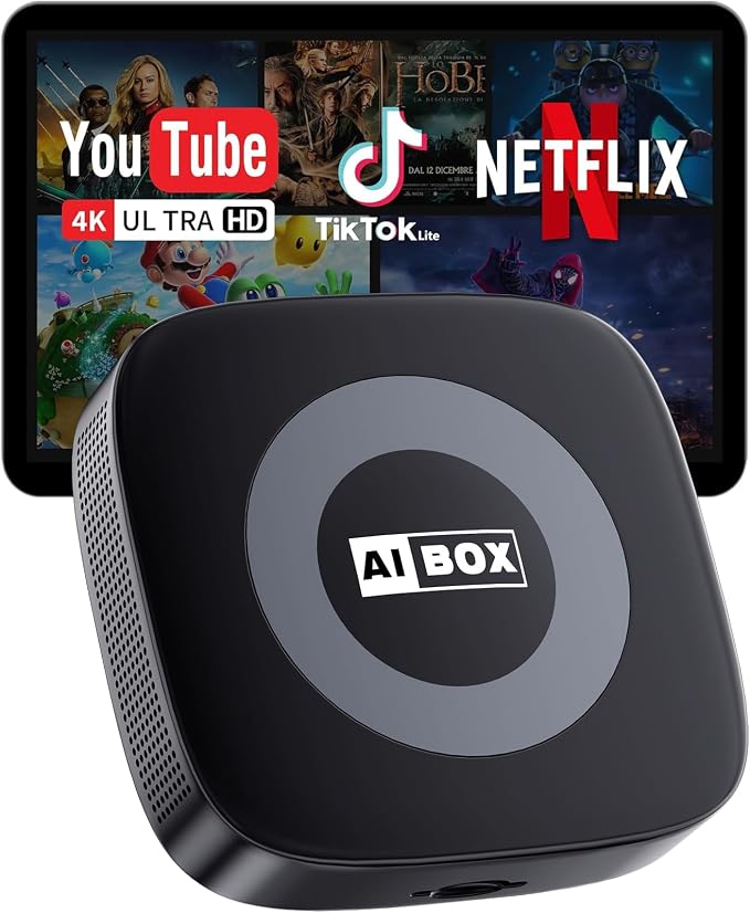 Ai Magic Box for Streaming Netflix/YouTube/TikTok, Wireless CarPlay Adapter Dongle Support TF Card for OEM Wired Car Play & Android Auto Cars Ai Box Carplay
