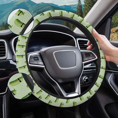 GENANY Funny Pickle Steering Wheel Cover, Non Slip Polyester Car Wheel Protector for Car SUV Truck, Universal 15 Inch