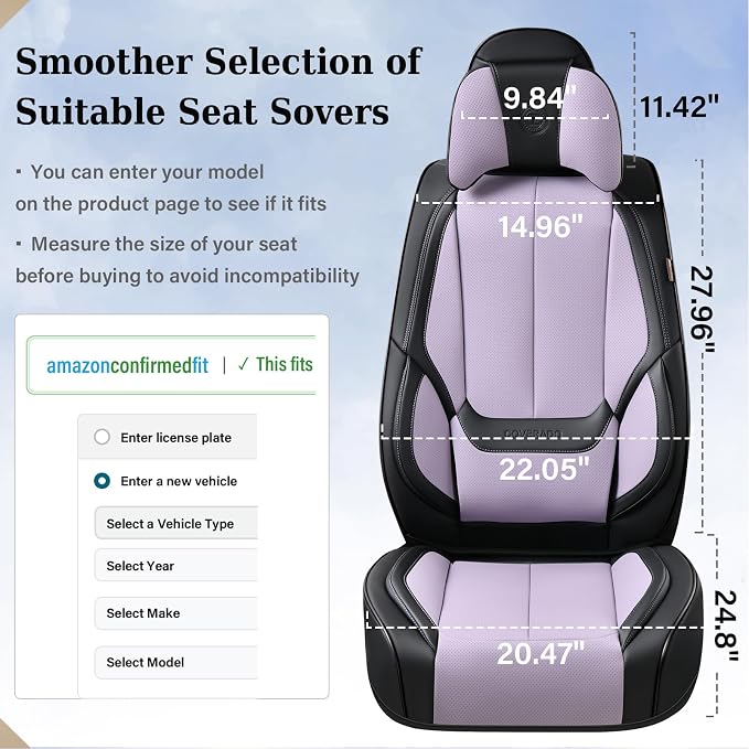 Coverado Universal Seat Covers Front, Universal Seat Covers for Cars, 2-Pack Waterproof Nappa Leather Car Seat Covers with Head Pillow, Auto Protectors Fit for Most Sedans SUV Truck-Black&Purple