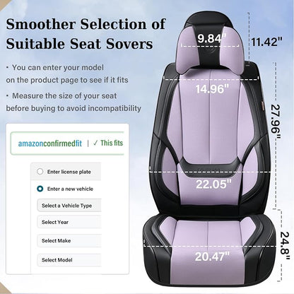 Coverado Universal Seat Covers Front, Universal Seat Covers for Cars, 2-Pack Waterproof Nappa Leather Car Seat Covers with Head Pillow, Auto Protectors Fit for Most Sedans SUV Truck-Black&Purple