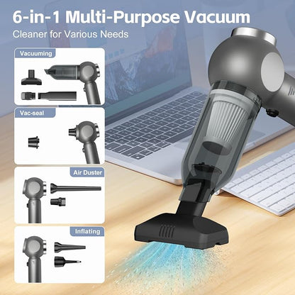 6 in 1 Mini Car Vacuum Cleaners, 20000PA Portable Vacuum for Car,120W High Power Hand Held Vacuum Cordless and Air Duster for Home, Office, Pet