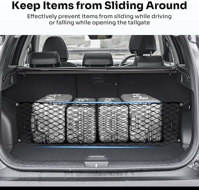 Canvcle Trunk Cargo Net for 2022-2025 2026 Hyundai Tucson Accessories Envelope Style Mesh Trunk Net Organizer and Storage Stretchable Adjustable Elastic Nylon Rear Cargo Netting with Hooks