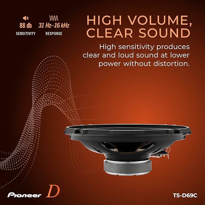 PIONEER D-Series TS-D69C 6” x 9” 2-Way Speakers (Pair) – 330W Max, Crisp Highs + Clear Vocals, Ideal Factory Upgrade, Add an Amplifier for Even Better Performance