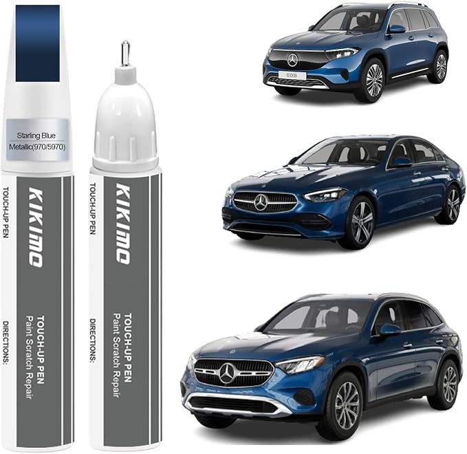 KIKIMO for Mercedes-Benz Touch Up Paint(Starling Blue Metallic(970/5970)), Car Paint Repair Kit for Mercedes-Benz, 2 In 1 Scratches Repair with Pen Tip and Brush, Color-Matched for Quick & Easy Fix