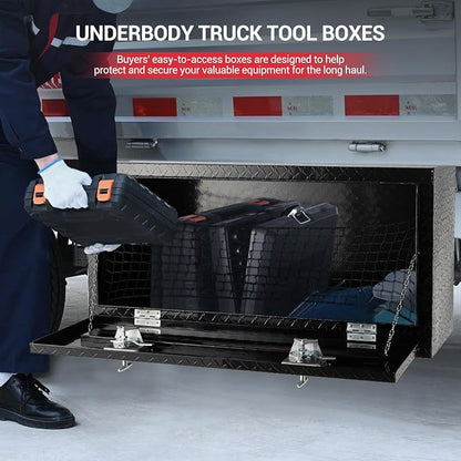 GarveeTech Underbody Truck Box,36 in Pickup Storage Box,Heavy Duty Aluminum Diamond Plate Tool Boxes with Lock and Keys,Waterproof Trailer Storage Box with T-Handle Latch for Truck,Van,Trailer，Black