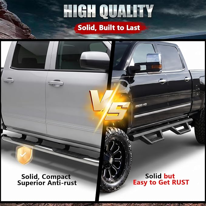 4 Inch Curved Running Boards Stainless Steel Nerf Bars Side Steps Compatible with 2005-2023 Toyota Tacoma Crew Cab, No-Cut, No Drilling, Bolt on Installation