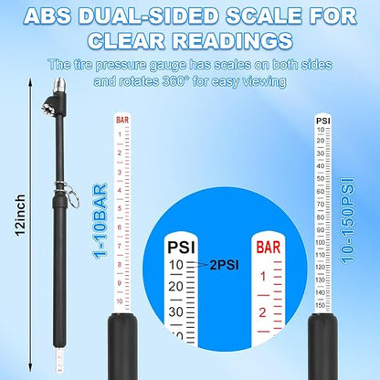 Car Tire Air Gauge, Heavy Duty Truck Tire Air Gauge, Car Tire Pressure Checker (10-150 Psi, 1-10 Bar) 2-Pack, for Semi Trucks, RVs, Cars, Motorcycles - 12 Inch
