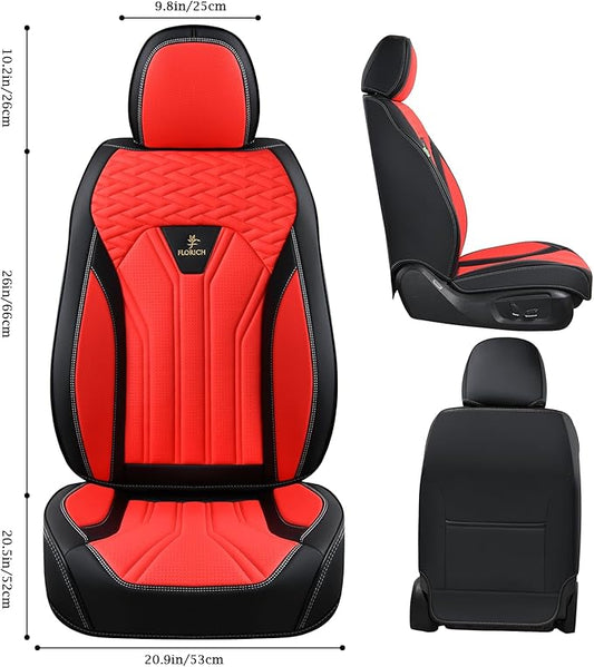 FLORICH Seat Covers for Cars, Waterproof Seat Covers, Leather Car Seat Covers 2 Pack, Universal Seat Cushion Protector for Most Cars Trucks SUV-Black&Red