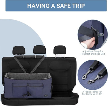 A 4 Pet Dog Car Seat for Medium/Large Dog or 2 Small Dogs, Booster Travel Pet Seat with 2 Safety Seat Belts & Storage Bags, Portable Comfortable Pet Seat for Dogs Under 55 lbs