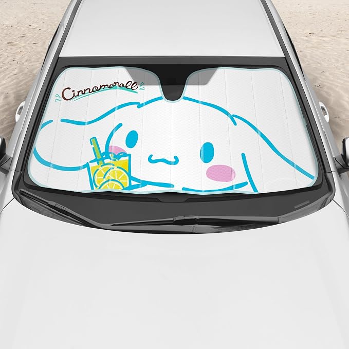 Carbella Cinnamoroll Car Windshield Sun Shade, Official Sanrio Accordion Style Sunshade for Car Window, Cute Kawaii Car Sun Shade Windshield, Cinnamoroll Car Accessories for Women (Lemon Chill)