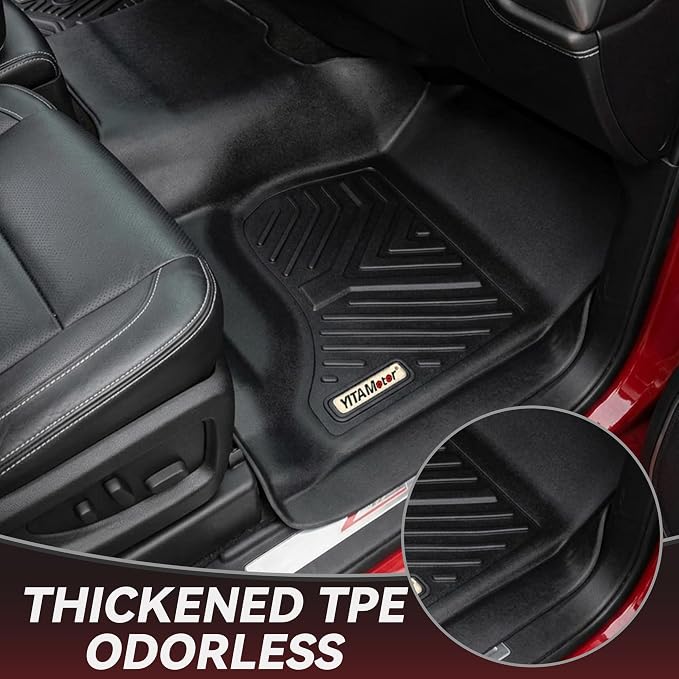 YITAMOTOR Floor Mats Compatible with 2014-2018 Silverado/Sierra 1500, 2015-2019 2500HD/3500HD Crew Cab, with 1st Row Bench Seat, All Weather TPE Custom Fit Silverado Floor Liners 1st & 2nd Row, Black