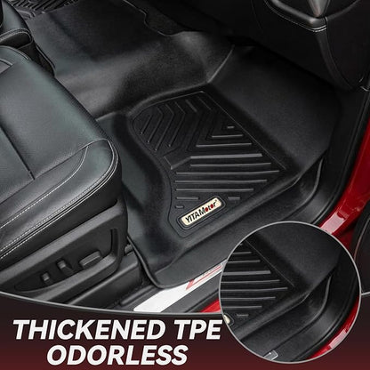 YITAMOTOR Floor Mats Compatible with 2014-2018 Silverado/Sierra 1500, 2015-2019 2500HD/3500HD Crew Cab, with 1st Row Bench Seat, All Weather TPE Custom Fit Silverado Floor Liners 1st & 2nd Row, Black