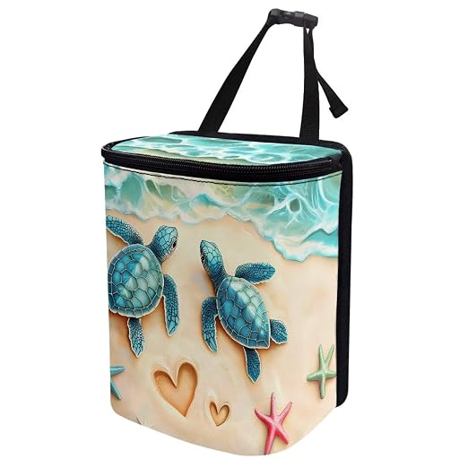 Talayituse Turtle Starfish Heart Beach Print Car Trash Can with Lid, Leak Proof Auto Trash Bag Hanging Vehicle Garbage Can Multipurpose Storage Container for Back Seat Road Trip