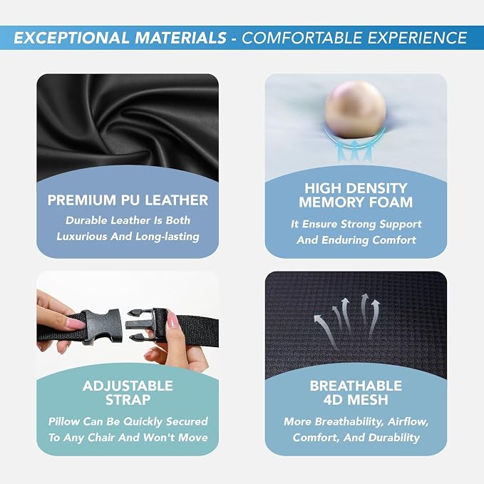 Lofty Aim Lumbar Support Pillow for Car, Memory Foam Lumbar Pillow for Lower Back Pain Relief - Back Cushion for Driving, Chair Support for Car-Office Chair, Wheelchair - Classic Black
