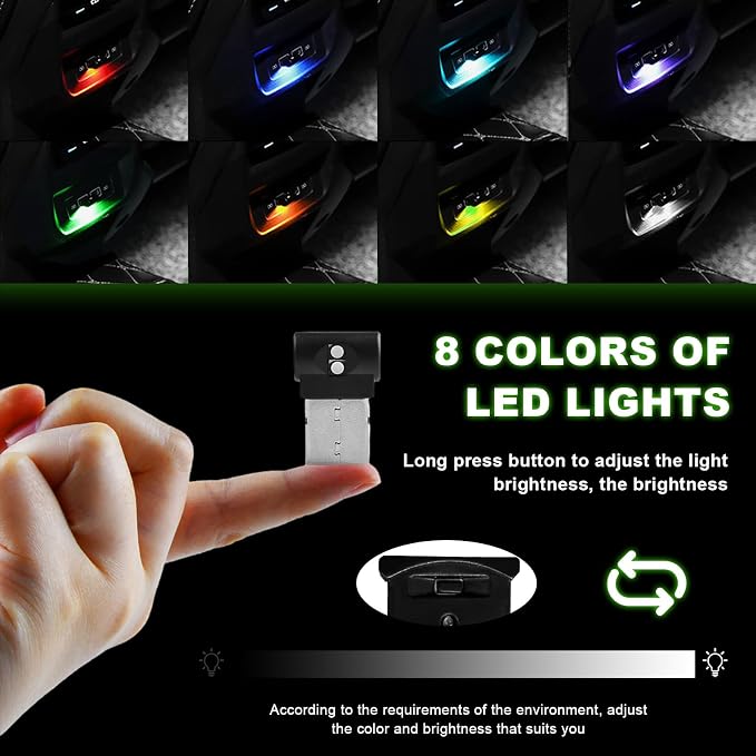 Mini USB LED Light, 8 Colors RGB Car USB LED Interior Atmosphere Light, Adjustable Brightness Smart Laptop Keyboard Home Office Decoration Night Lamp, Car Accessories