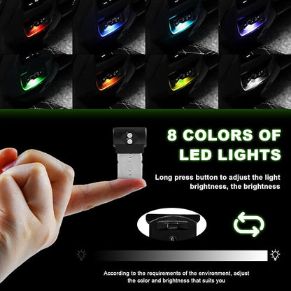 2 PCS Mini USB LED Light, 8 Colors RGB Car USB LED Interior Atmosphere Light, Adjustable Brightness Smart Laptop Keyboard Home Office Decoration Night Lamp, Car Accessories