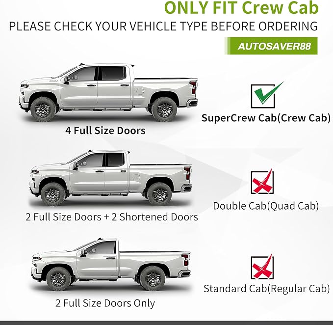 AUTOSAVER88 Running Boards Compatible with 2007-2018 Chevy Silverado/GMC Sierra 1500 & 2007-2019 2500HD/3500HD Crew Cab (Gas Engine ONLY), 6 inches Aluminum Side Steps Nerf Bars