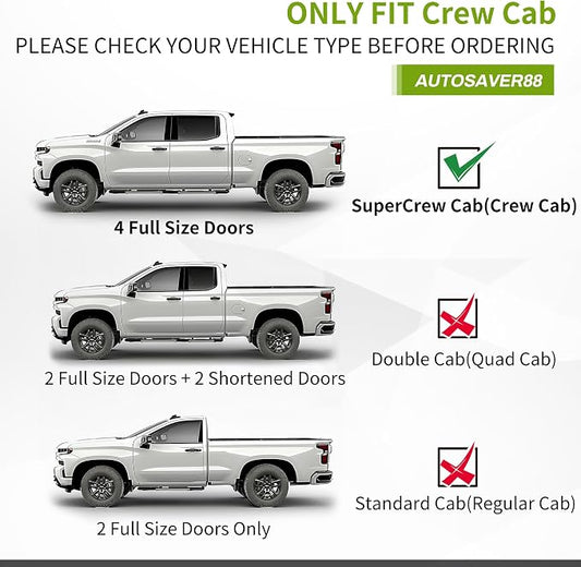AUTOSAVER88 Running Boards Compatible with 2007-2018 Chevy Silverado/GMC Sierra 1500 & 2007-2019 2500HD/3500HD Crew Cab (Gas Engine ONLY), 6 inches Aluminum Side Steps Nerf Bars