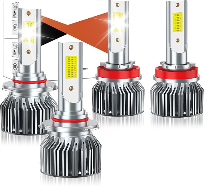 For Ford F150 2015-2023 Light Bulbs, 600% Brightness High/Low Beam Bulbs Kit, 6500K White, 40000LM Powersports Bulbs with Fan,4PCS