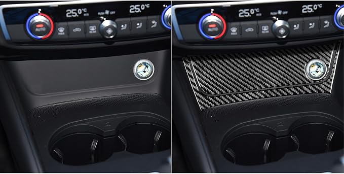 Real Premium Carbon Fiber Decor Compatible with Audi A3 S3 RS3 8V 2013 2014 2015 2016 2017 2018 2019 Car Center Console Power Outlet Sticker Kit Auto Interior Accessories Decal 2PCS Black