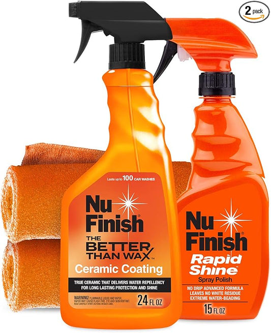 Coat Protector Kit by Nu Finish, 4 Piece Car Protector Set Protects and Restores Car Shine, Includes Ceramic Coating, Rapid Shine, and 2 Microfiber Towels