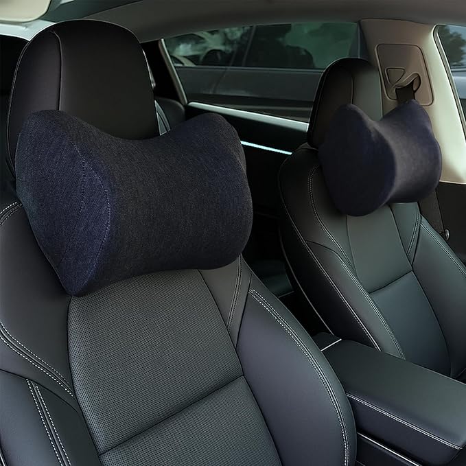 Car Neck Pillow, Car Headrest Pillow with Adjustable Strap for Neck Pain Relief 100% Memory Foam,Ergonomic Design，2 Pack