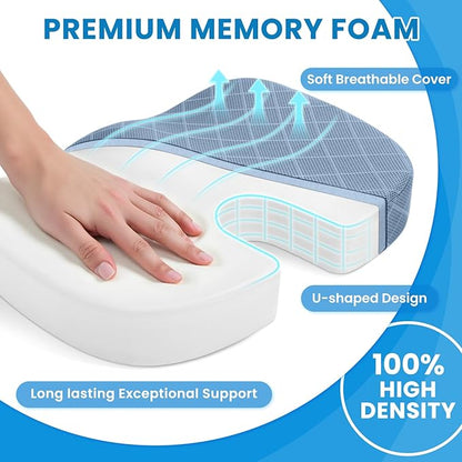 TushGuard Office/Car Seat Cushion, Non-Slip Sciatica & Back Coccyx Tailbone Pain Relief Chair Pad, Memory Foam Butt Pillow for Computer Desk, Wheelchair, Driving (Light Blue, X-Large)