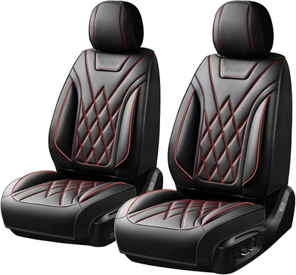 Fit Santa Fe Car Seat Covers for Hyundai Santa Fe 2009-2025 2026 - Luxury Leather, Anti-Slip, All-Weather, Waterproof & Breathable, Airbag Compatible, 2 Front Seats Only (Redline)