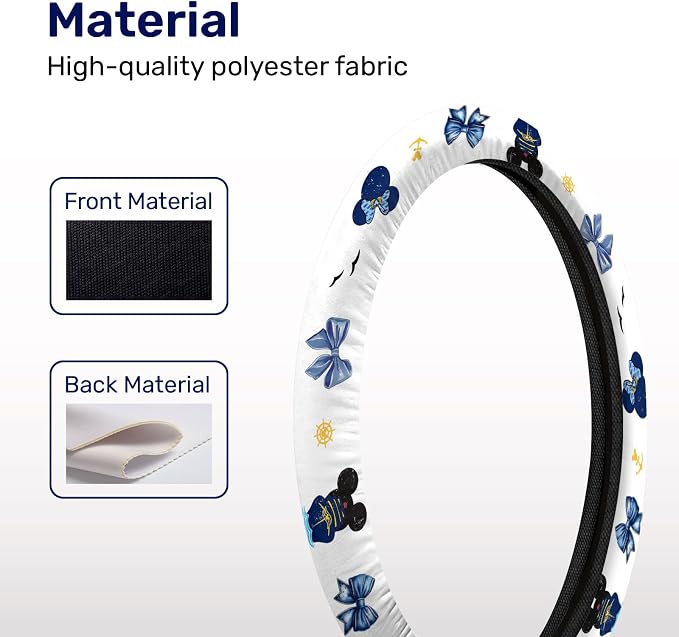GENANY Cartoon Mouse Steering Wheel Cover, Non Slip Polyester Car Wheel Protector for Car SUV Truck, Universal 15 Inch