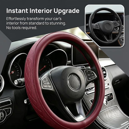Zpana Car Steering Wheel Cover, 14.5-15" Breathable Soft Leather Vehicle Steering Wheel Protector with Anti-Slip Lining, Comfortable Auto Interior Decoration Accessories, Universal Fit (Red)