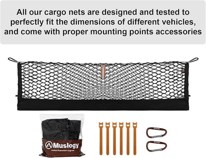 Muslogy Truck Bed Cargo Net Trunk Netting Compatible with 2021-2026 Chevy Suburban&Tahoe|GMC Yukon&Yukon XL| Escalade Accessories, Pickup Cargo Organizer SUV Sedan Storage Net w/Heavy Duty Carabiners