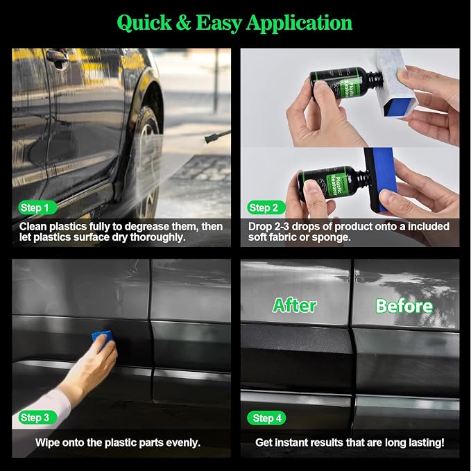 NADAMOO Plastic Restorer for Cars - Back to Black Ceramic Trim Restorer - Automotive DIY Kit for Exterior & Interior Plastic, Bumpers, Vinyl - Instant Black & 6-Month Protection, 50ml with Applicator