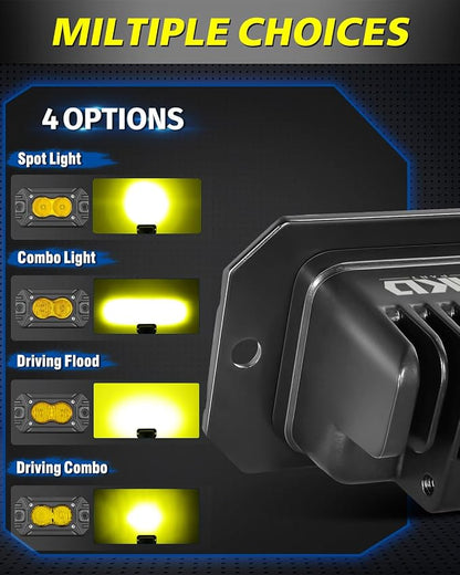 Yellow Flush Mount LED Pods, AKD Part Flood CREE LED Flush Mount Fog Lights 40W Yellow Chase Lights Bumper Driving Backup Reverse Light Pods for Trucks Pickup SUV UTV ATV Snowmobile