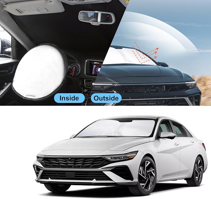 TINGLU Sun Shade for Hyundai Elantra 2021-2024 2025 2026 Accessories Windshield Sun Shade Window Shade UV Rays Protection Sun Visor Cover with Steering Wheel Sunshade Storage Bag