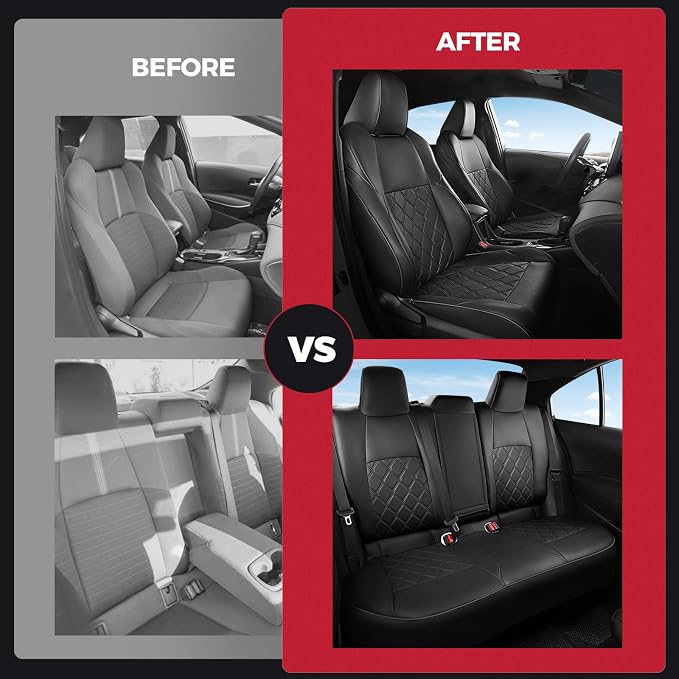 FREESOO for Toyota Corolla Seat Covers 2020-2026 SE/SE Apex Nightshade & 2023-2025 XSE & 2025 FX, Custom Car Seat Covers, Leather Car Seat Cover, Waterproof Seat Covers for Cars, Black Full Set