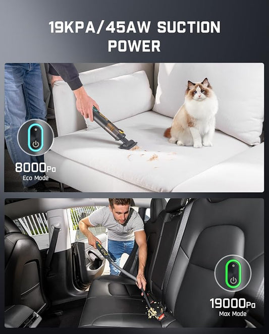 Fanttik Slim V8 APEX Car Vacuum, 4-in-1 Portable Mini Cordless Vacuum with 19000pa Suction Power for Pet Hair, Type-C Charge, One-Touch Empty for Car, Office Desk, Keyboards (Gray)