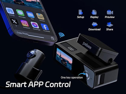 Pelsee P1 Duo 4K Dash Cam Front and Rear, 64GB SD Card, 4K+1080P Dual Dash Camera for Cars, Wi-Fi & App Control, 1.5’’IPS Display Car Camera, Voice Control, Night Vision, 24H Parking Mode, G-Sensor
