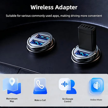 Carplay Adapter, Wired to Wireless, Car Projection for Online Music and Navigation, 2 in 1 Wireless CarPlay Adapter for Kinds of Cars