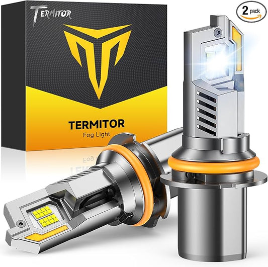 Termitor 9007/HB5 Light Bulb, 50,000LM 700% Brighter, Pack of 2 | 6500K Pure White, 1:1 Factory Size, IP68 Waterproof, 3-Minute Quick Install, 9007 Light for Fog Light Use