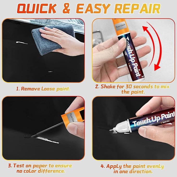Touch Up Paint Pen for Cars, Car Paint Scratch Repair, 2-In-1 Car Touch Up Paint Fill Paint Pen, Quick & Easy Solution to Repair Minor Automotive Scratches 0.8 fl oz (Black)