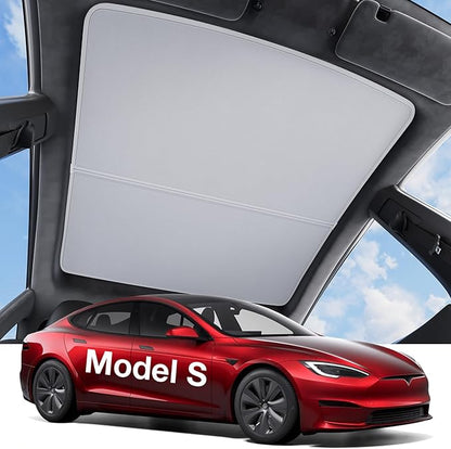 Wigoo Tesla Model S Sunshade Roof [Never Sag, Nano Ice-Crystal Coatings] 3-Gen Heat Insulation Glass Roof Sun Shade, Accessories for Tesla Model S 2020~2026, Tesla Interior Gray
